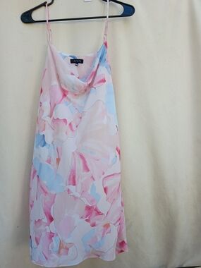 1. State Pastel Pink & Blue Floral Backless Cowl Slip Dress